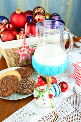 Beautiful Christmas composition with milk close-up