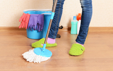 House cleaning with  mop