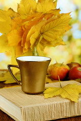 Autumn leaves, cup and book