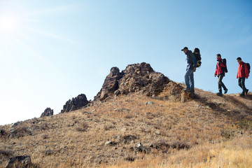 climbing a mountain.