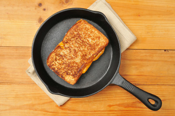Grilled cheese sandwich in cast iron skillet