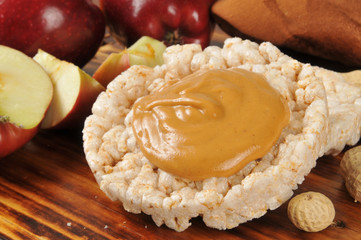Peanut butter on a rice cake