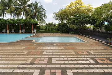 outdoor swimming pool above condominium building