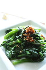 Chinese food, boiled green leaf vegetable and xo sauce