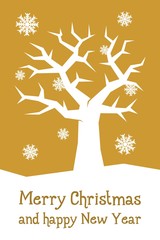 gold christmas card with tree