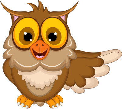 funny owl cartoon waving
