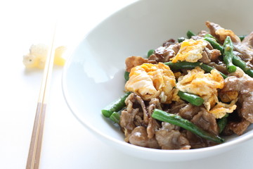 Chinese food, beef and green bean stir fried