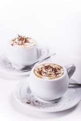Coffee with whipped cream and chocolate