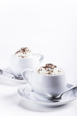 Coffee with whipped cream and chocolate chips