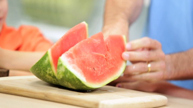 Hands Healthy Blonde Caucasian Family Slicing Watermelon Fruit