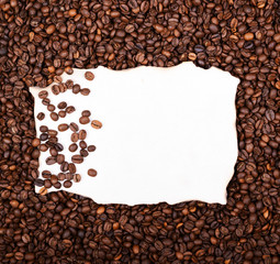 Empty vintage paper on coffee beans background
