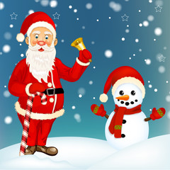 Illustration of Santa Claus and a snowman