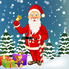 Illustration of Santa Claus and gifts