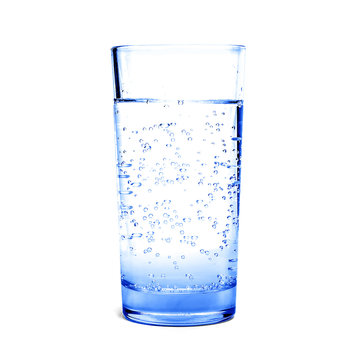 Glass of blue water