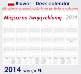 Biuwar 2014 - Desk calendar 2014 - obrazy, fototapety, plakaty