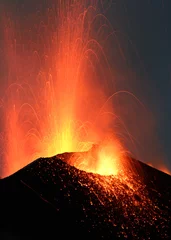Washable wall murals Vulcano Volcano Stromboli erupting night eruption