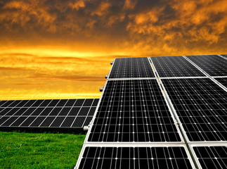 Solar energy panels in the setting sun
