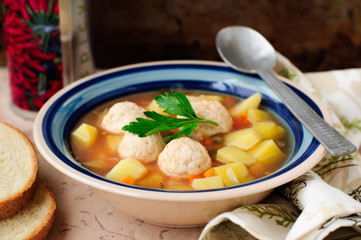 Vegetable Soup with Chicken Meatballs