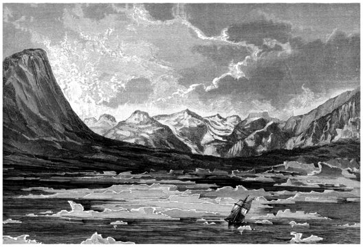 Sailing Ship in dangerous Polar Landscape - 19th Century