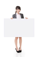 Asian business woman hold empty blank board