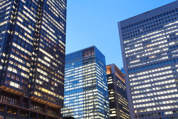 The high-rise buildings in Tokyo Japan at twilight