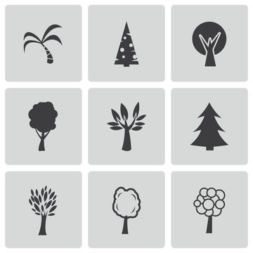 Vector black trees icons set