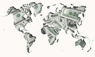world map made with one hundred dollars background
