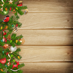Christmas miraculous garland on a wooden background
