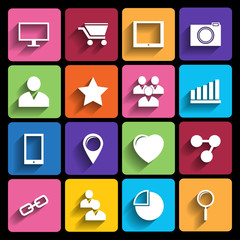 Trendy Vector Icons With Long Shadow