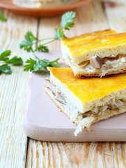 slices of cake with fried cabbage