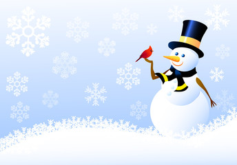 Snowman,Christmas Birds with Snow flacks