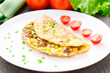 Omelet with diced vegetables