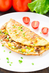 Omelet with diced vegetables