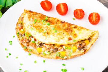 Omelet with diced vegetables