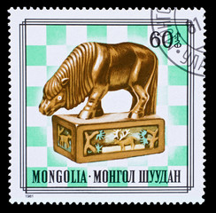 Mongolia stamp, knight chess piece