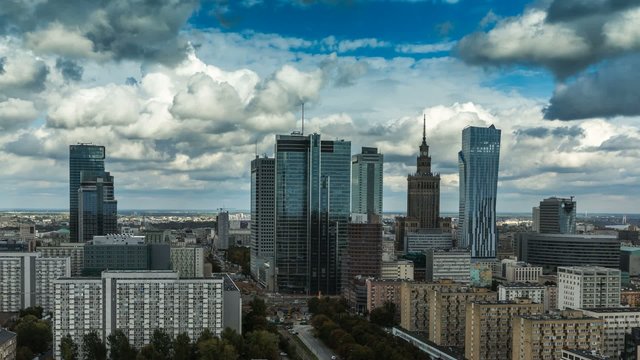 Warsaw Skyline City Timelapse with cloud Dynamic,Full HD 1080p
