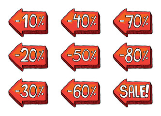 Set of hand drawn discount labels, sale