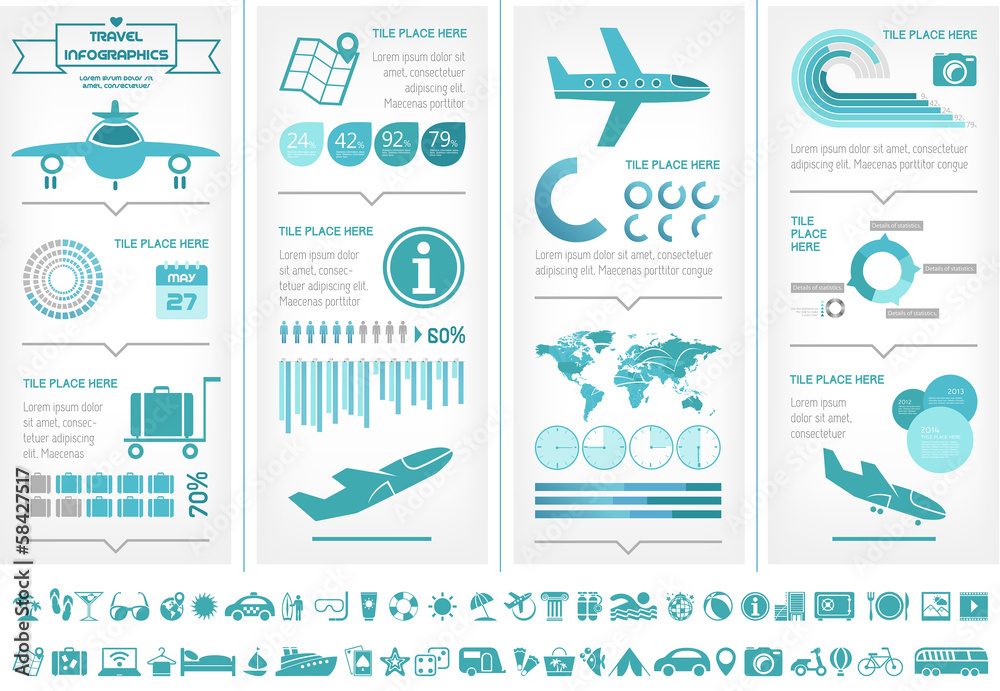 Sticker Flat Infographic Elements plus Icon Set. Vector EPS 10.