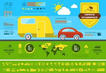 Flat Camping Infographic Elements plus Icon Set. Vector EPS 10.