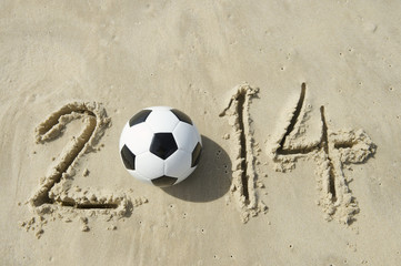 Brazil 2014 Soccer Football World Cup Message on Sand