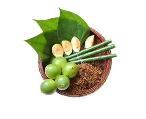 Areca nut, betel nut chewed with the leaf is mild stimulant.
