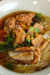 Pork noodles in soup asian style