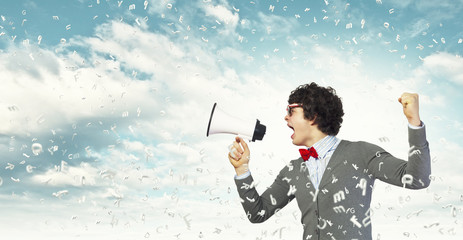 Young man with megaphone