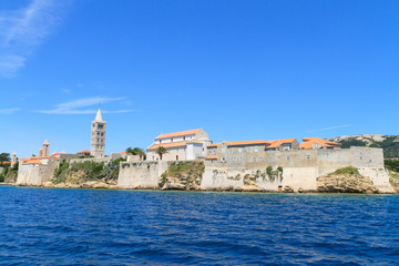 Croatian island of Rab, view on city and fortifications, Croatia