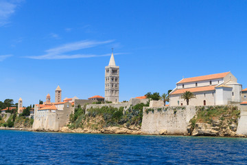 Fototapeta na wymiar Croatian island of Rab, view on city and fortifications, Croatia