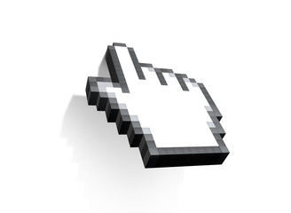 Hand cursor computer mouse on white background.