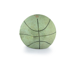Deflated soccer ball isolated on white background