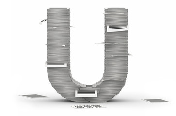 Letter U, pages paper stacks font