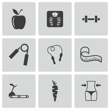 Vector black diet icons set