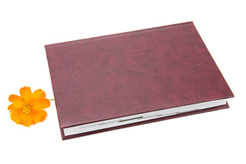 Book and flower isolated on white background
